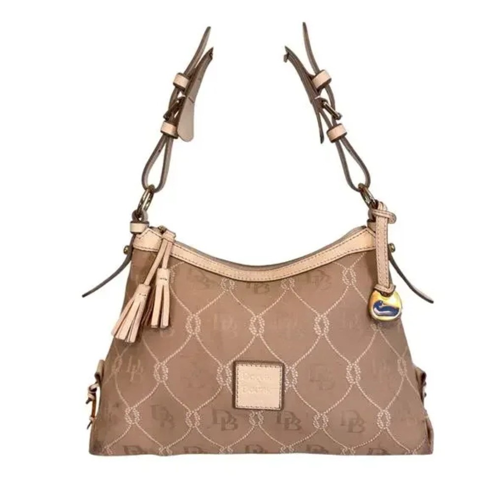 Dooney & Bourke Inc 1975 Shoulder Satchel Bag Tan Cream Leather Monogram Logo
